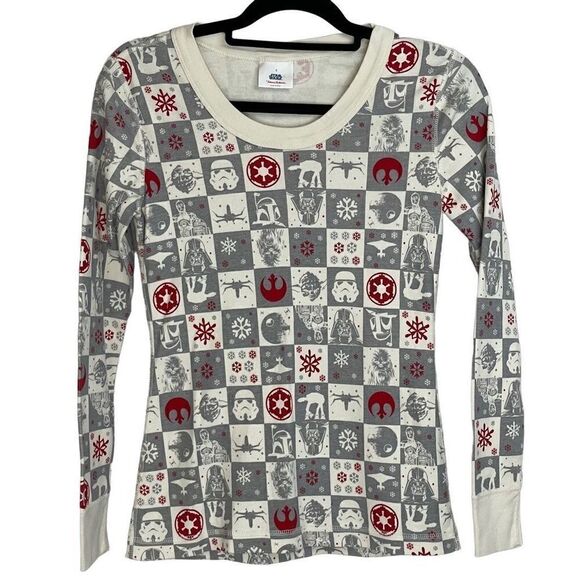 Hanna Andersson Gray Cream Star Wars Winter Snowflakes Print Pajama Set S - Picture 2 of 9